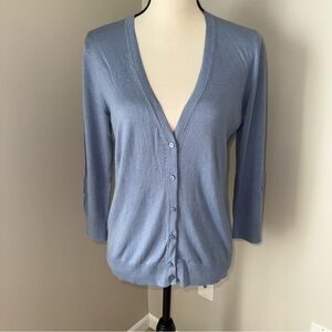 LOFT Soft lilac 3/4 sleeve button up Cardigan Sweater size medium Cotton Viscose